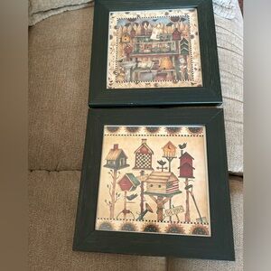 Debbie Mumm Vintage Farmhouse Country Birdhouses Framed Wall Hanging Pictures